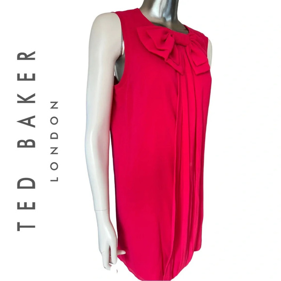 Ted Baker Pelayo Dress Hot Pink Bow and Pleat Detail  Sleeveless Lined Size 4 - Picture 9 of 11